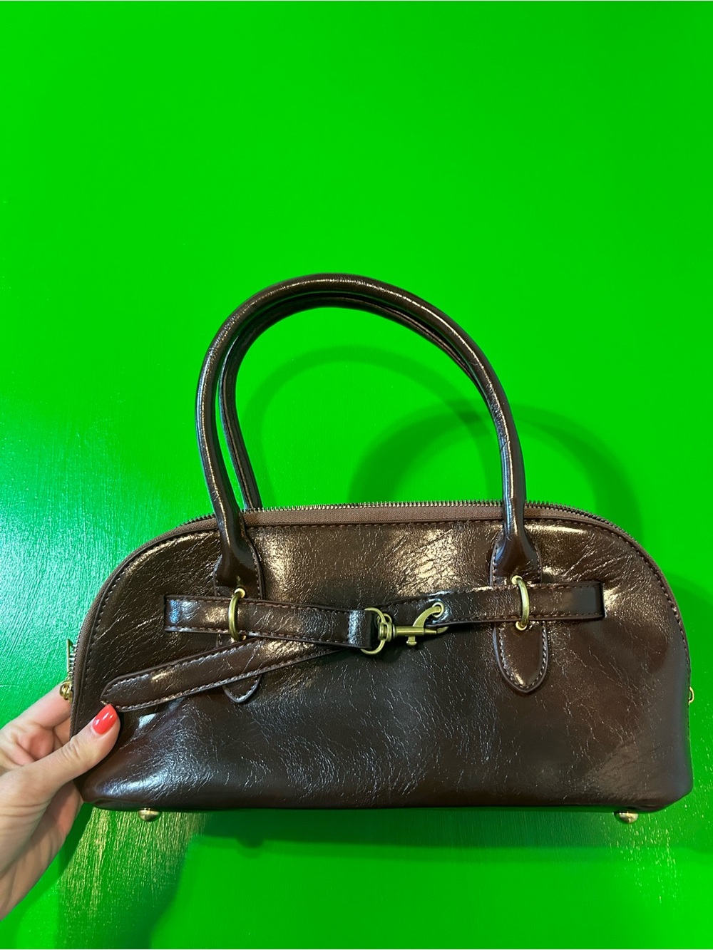 Classic Brown Leather Dome Satchel Handbag